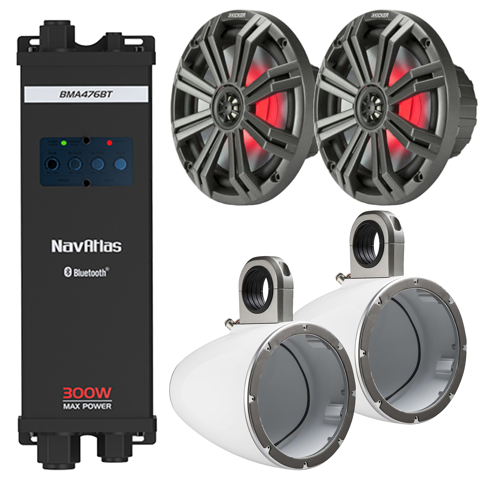 Kicker 45KM84L 8" Marine LED Speakers, 8" Tower Enclosures, 300W