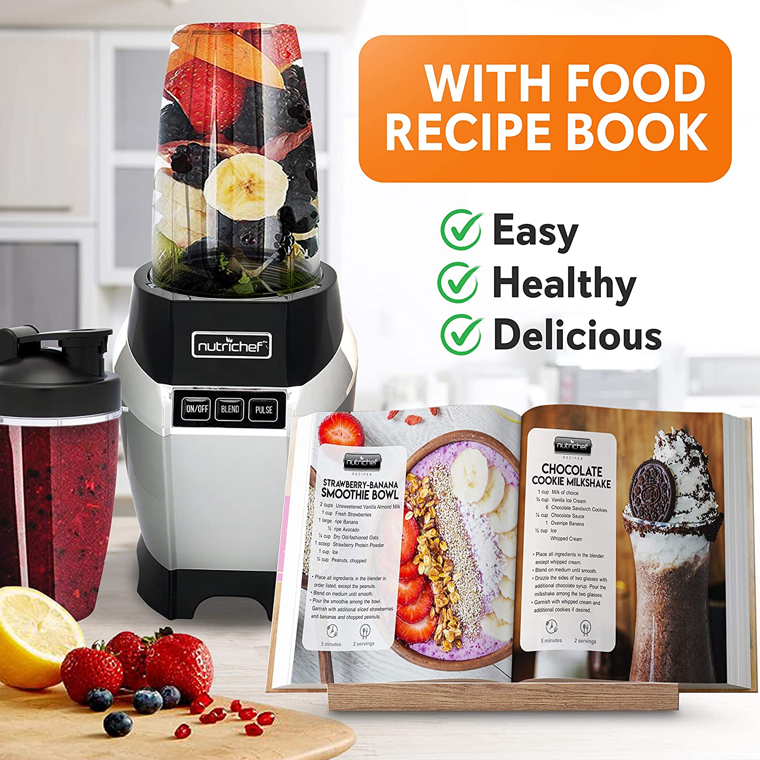 Restored Nutri Ninja Pro 1000 Watt Blender, 2 Cups + Recipe Guide  (Refurbished) 