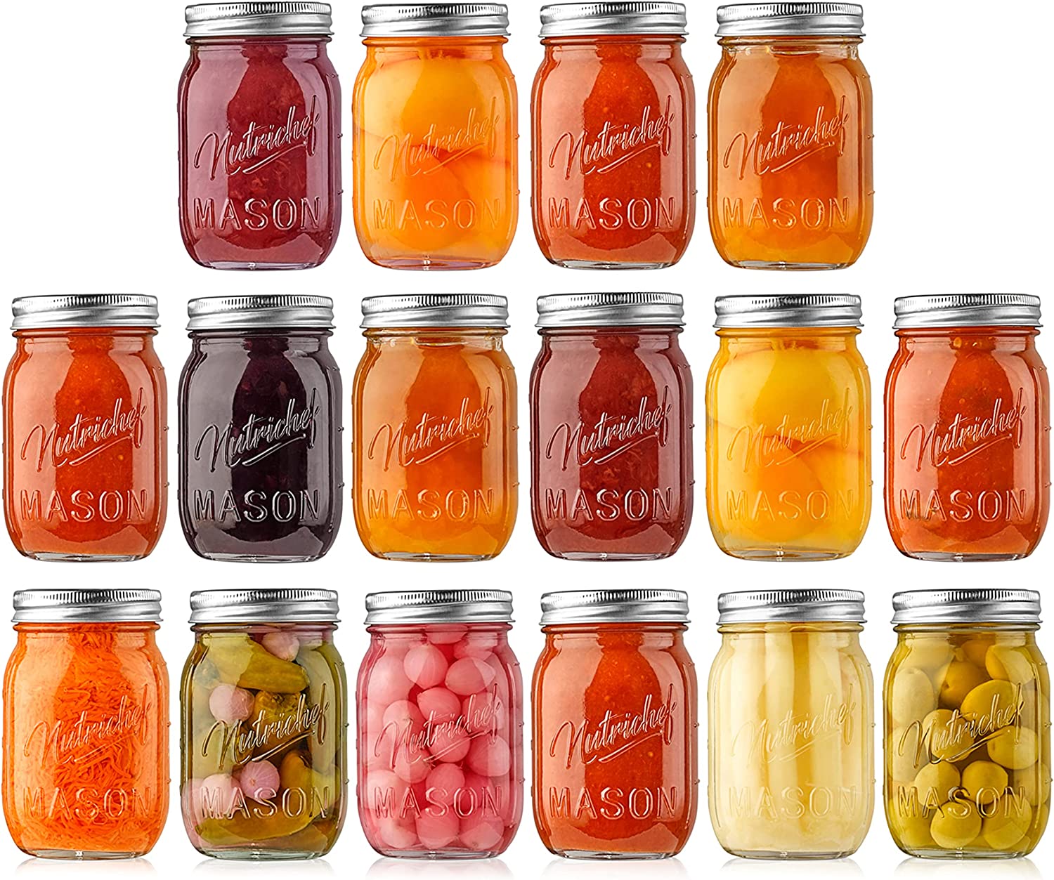 Nutrichef NCMSJ16 16 Pcs Mason Jars Set | eBay