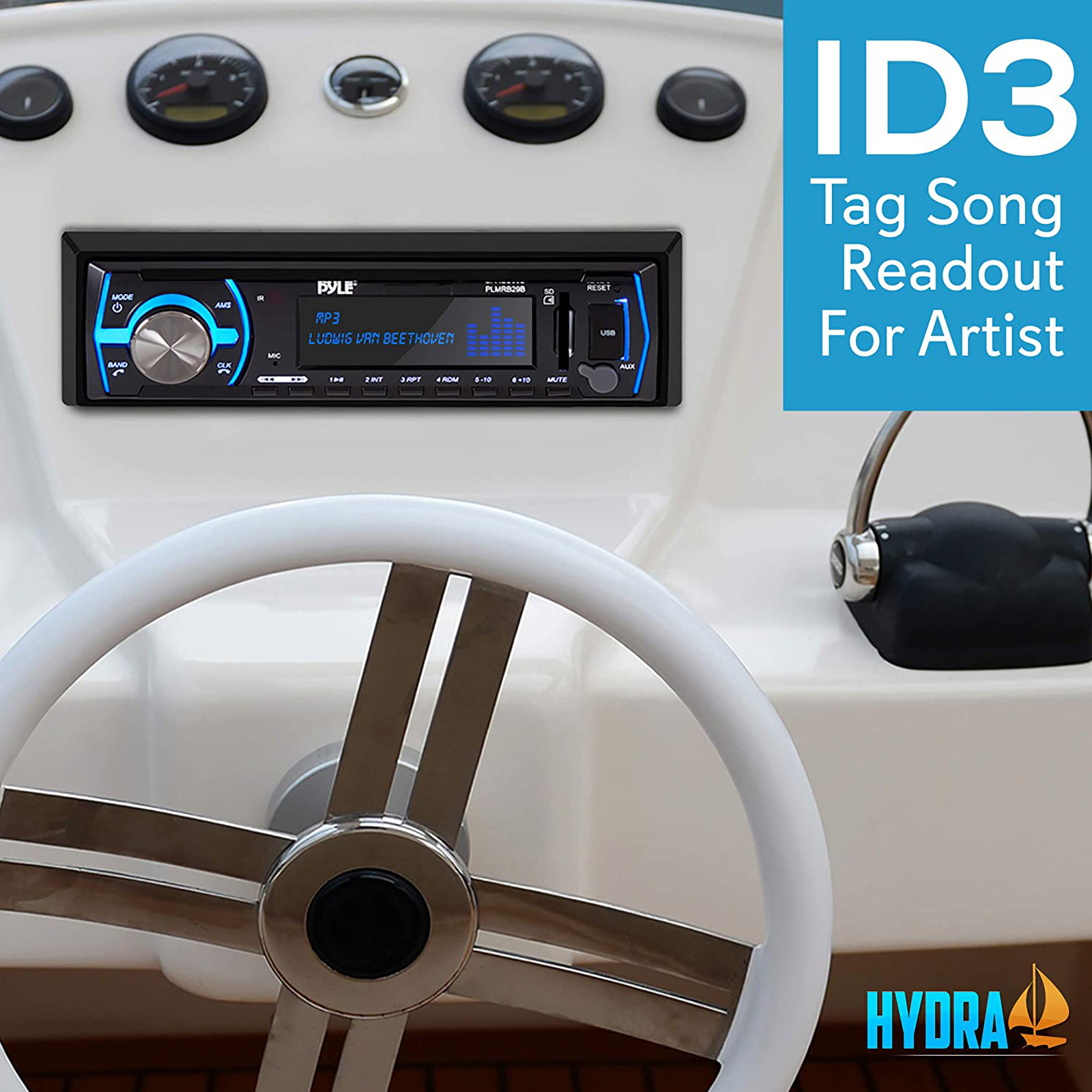 Pyle PLMRB29B Single DIN Bluetooth Marine Stereo MP3 USB AUX SD AM/FM Receiver