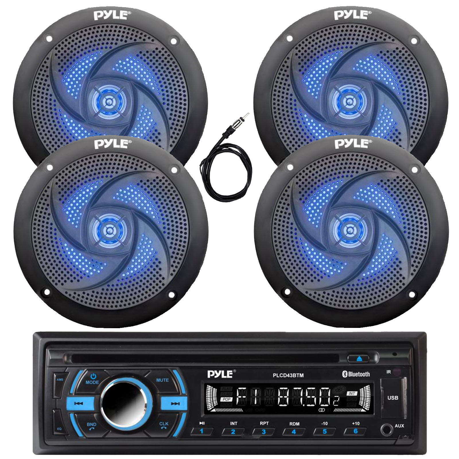 Pyle PLMRB29W Single DIN Bluetooth Marine MP3 Stereo Receiver, Spa bezel, Adapter Plate, Long