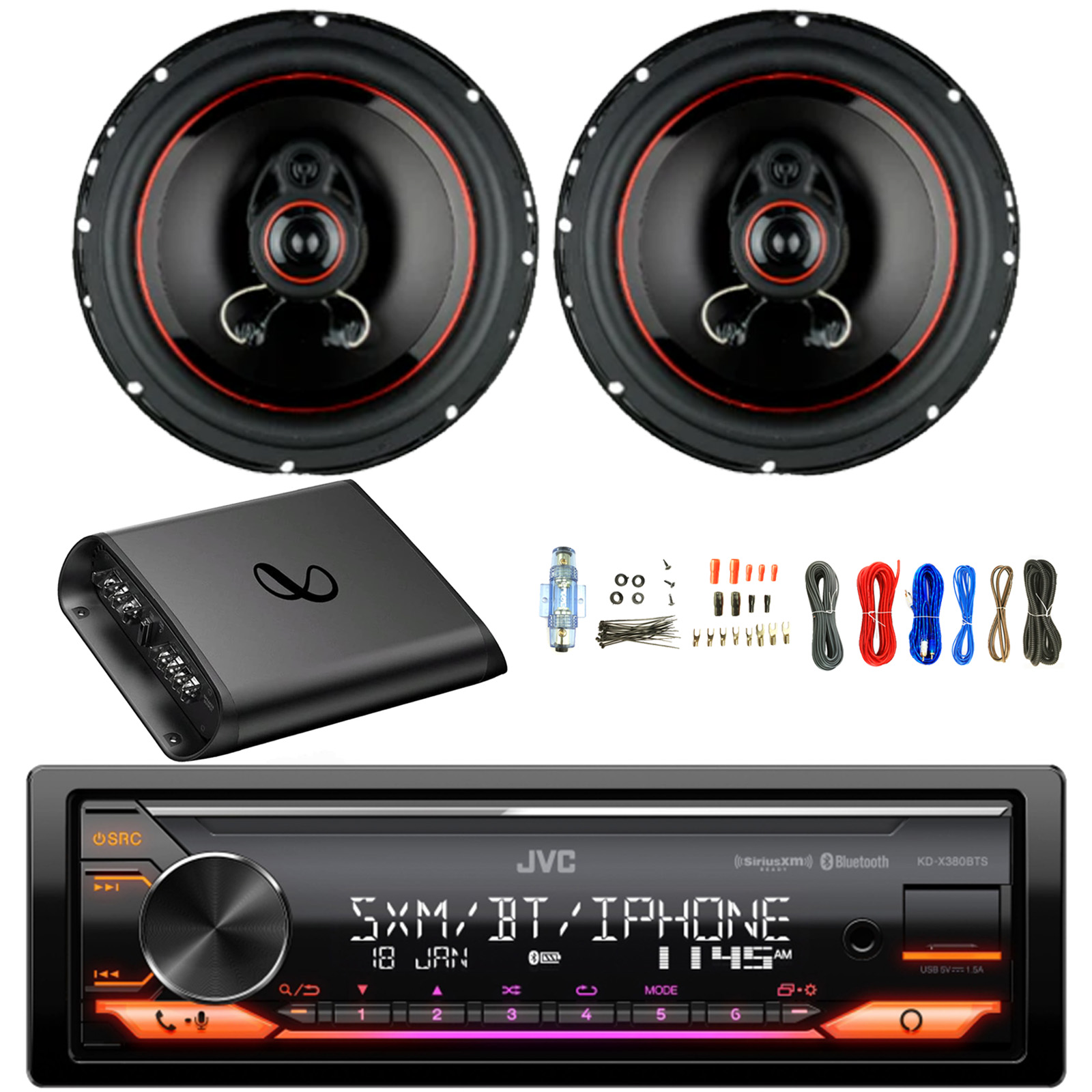 JVC Single DIN Bluetooth AM/FM Stereo Receiver, 2x 6.5