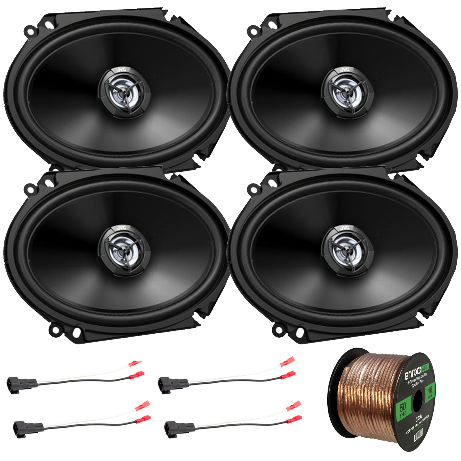 JVC 6.5" 300W Max Car Speakers - 4 Pack With Adapters & Wire Kit For Toyota